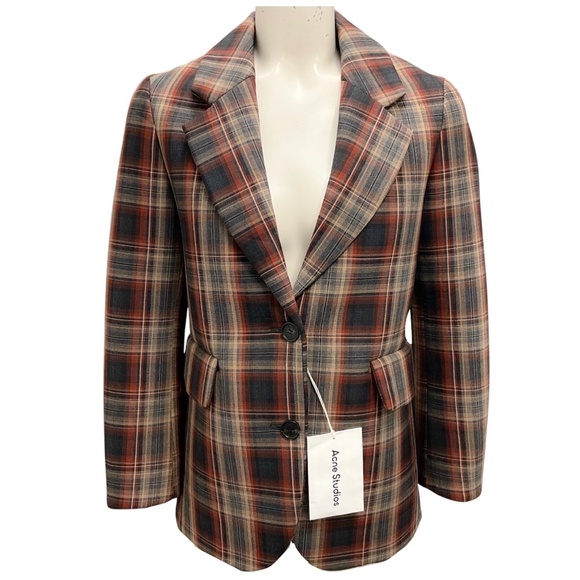 ACNE STUDIOS BROWN MULTI CHECK BONDED SUIT JACKET - Picture 1 of 7